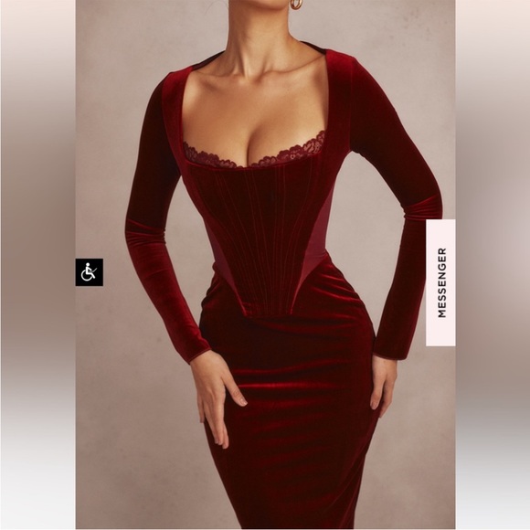 House of CB Solaine Velvet Corset Lace Midi Dress - Picture 1 of 4